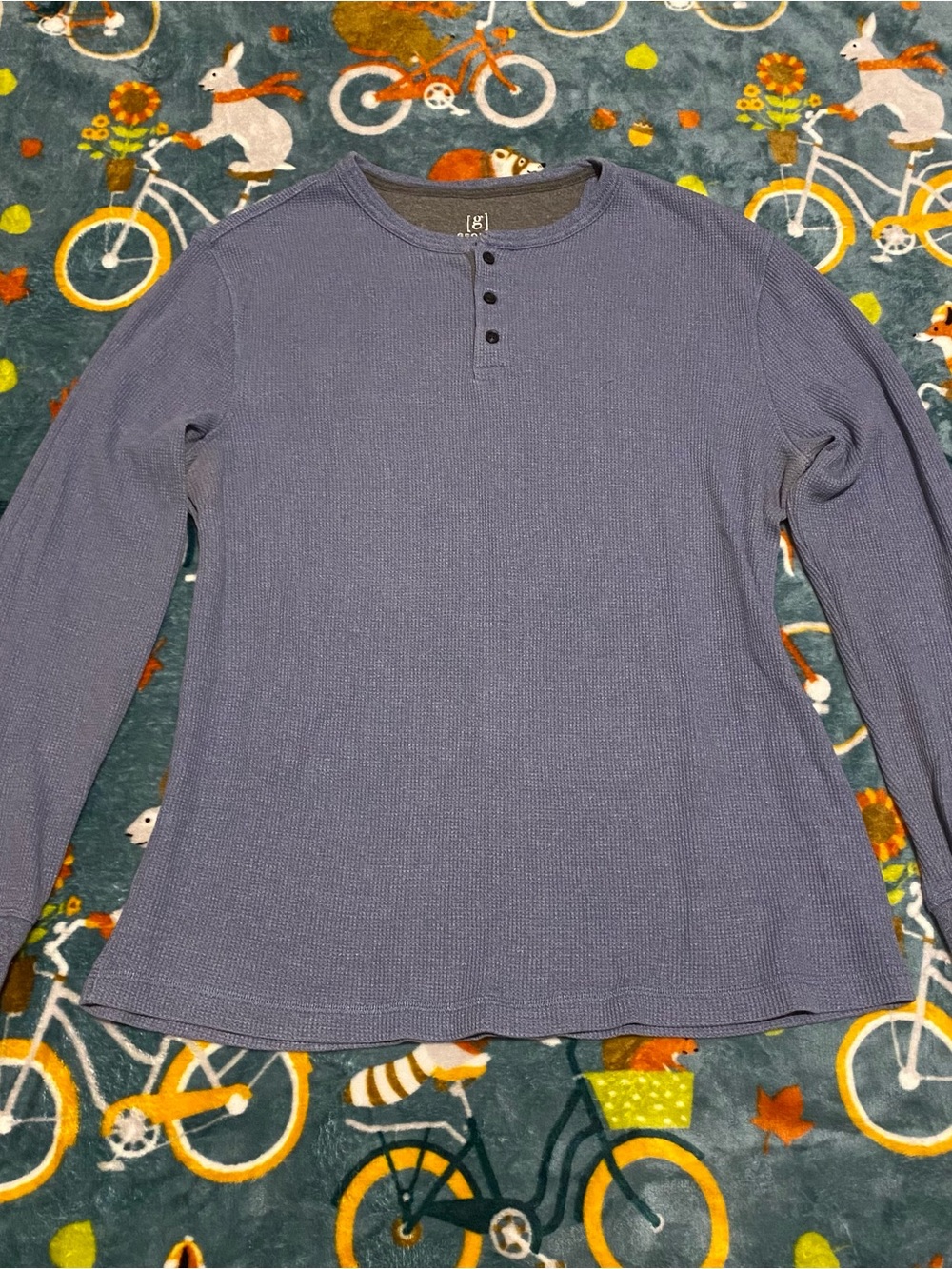 Light Blue Fall Long Sleeve Henley Shirt Waffle Knit Buttons George Men's Large